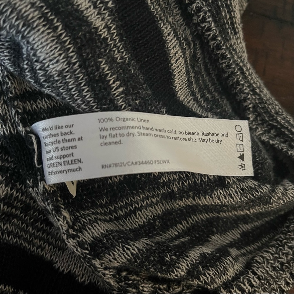 Eileen Fisher 100% linen striped dropped sleeve sweater grey black size large - Picture 10 of 12